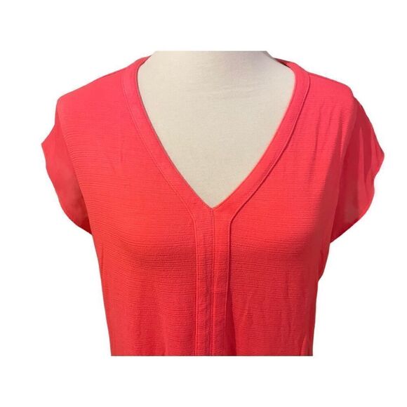 Liz Claiborne Womens Tops V Neck Semi Sheer Sleeve Coral Large - Picture 9 of 10